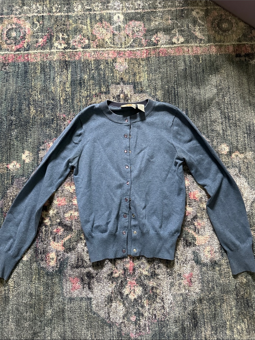 Route 66 Vintage Y2K Slate Blue Button-Up Crewneck Cardigan Small 1990s Vibes